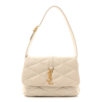 SAINT LAURENT Lambskin Quilted Le 57 Diamond Shoulder Bag Crema Soft