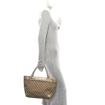 GUCCI Monogram Web Medium Mayfair Tote Gold