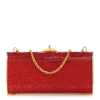 JUDITH LEIBER Crystal Minaudiere Clutch Red