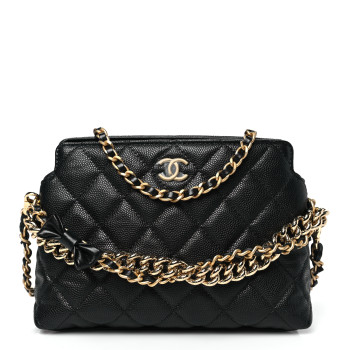 CHANEL Shiny Caviar Quilted Bow Pouch Black