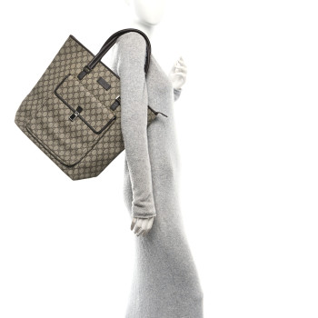 GUCCI GG Supreme Monogram Vertical Front Pocket Shopping Tote Brown