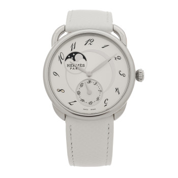 HERMES Stainless Steel Epsom 38mm Arceau Petite Lune Automatic Watch Blanc