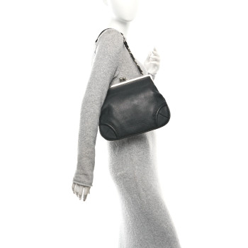BURBERRY Goatskin Kiss Lock Frame Shoulder Bag Black