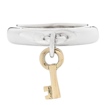 TIFFANY Sterling Silver 18K Yellow Gold Key Charm Ring 49 4.75