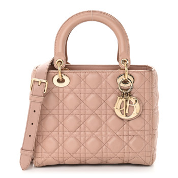 CHRISTIAN DIOR Lambskin Cannage Medium Lady Dior Light Pink