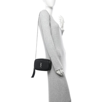 SAINT LAURENT Grain De Poudre Matelasse Monogram Mini Lou Camera Bag Black