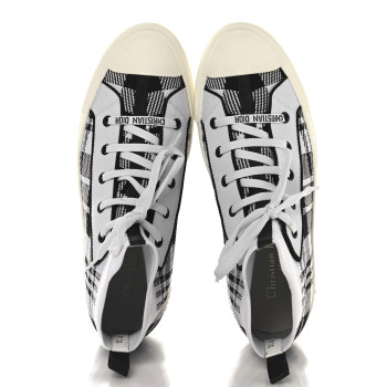 CHRISTIAN DIOR Technical Knit Check'N'Dior Walk'N'Dior High Top Sneakers 40 White Black