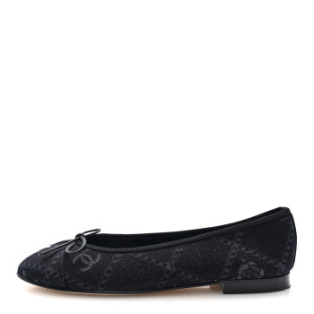 CHANEL Denim Printed Cap Toe Ballerina Flats 40 Black White