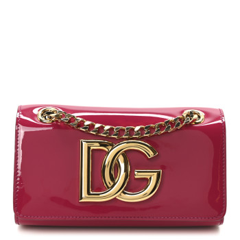 DOLCE & GABBANA DOLCE GABBANA Patent DG Girls Phone Shoulder Bag Dark Pink