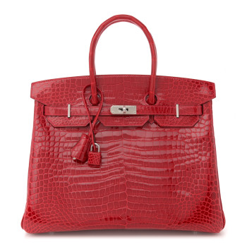 HERMES Shiny Porosus Crocodile Birkin 35 Rouge Casaque