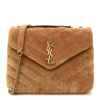 SAINT LAURENT Suede Calfskin Y Quilted Monogram Small Loulou Chain Satchel Cinnamon