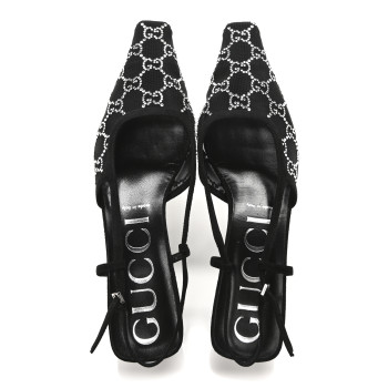 GUCCI Tela Retino Kid Scamosciato Crystal GG Monogram Square G 35mm Slingback Pumps 40 Black