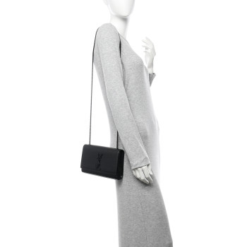 SAINT LAURENT Grain De Poudre Small Monogram Monochrome Kate Satchel Black