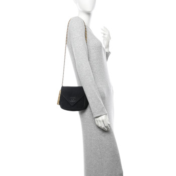 CHANEL Suede Quilted CC Tassel Flap Crossbody Black Gold