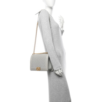 CHANEL Caviar Quilted New Medium Boy Flap Grey