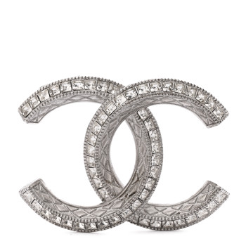 CHANEL Baguette Crystal CC Brooch Silver