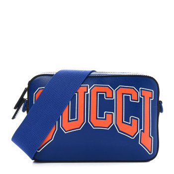 GUCCI New Shanghai Calfskin Interlocking G Logo Camera Crossbody Bag Cobalt Blue Orange