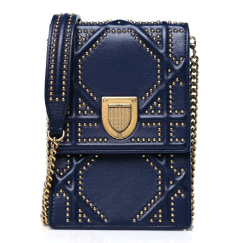 CHRISTIAN DIOR Lambskin Studded Vertical Diorama Indigo