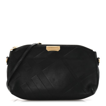 BURBERRY Calfskin Check Embossed Small Chichester Crossbody Clutch Bag Black