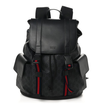 GUCCI Soft GG Supreme Monogram Calfskin Web Double Buckle Backpack Black