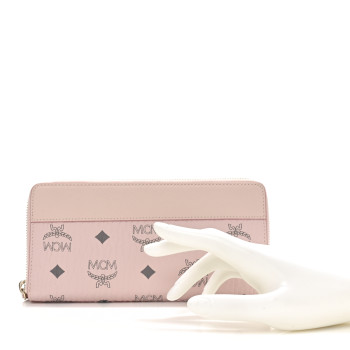 MCM Visetos Large Zip Around Wallet Powder Pink