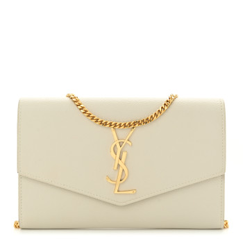 SAINT LAURENT Grain De Poudre Monogram Uptown Chain Wallet Crema Soft