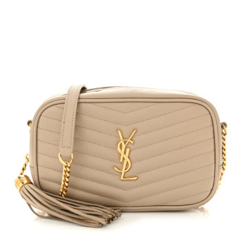 SAINT LAURENT Grain De Poudre Matelasse Monogram Mini Lou Camera Bag Dark Beige
