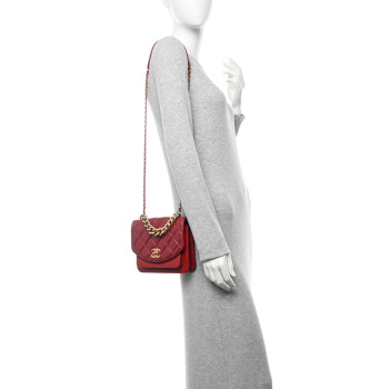CHANEL Calfskin Caviar Quilted Mini Chain Handle Flap  Red