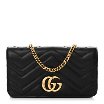 GUCCI Calfskin Matelasse GG Marmont Mini Bag Black