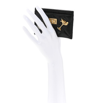 CHANEL Aged Calfskin Quilted Lucky Charms Reissue Card Holder Black