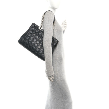 CHRISTIAN DIOR Lambskin Cannage Large Dior Soft Shopping Tote Black