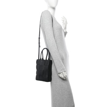 BOTTEGA VENETA Lambskin Maxi Intrecciato Mini North South Cassette Tote Black