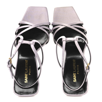 SAINT LAURENT Crepe Satin Baliqua 105 Ankle Strap Sandals 37.5 Poly Grey