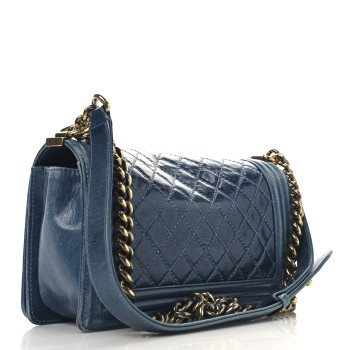 CHANEL Aged Calfskin Quilted Medium Boy Flap Blue