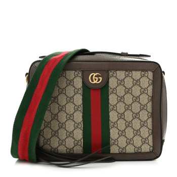 GUCCI GG Supreme Monogram Web Small Ophidia Top Handle Shoulder Bag Brown
