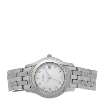 GUCCI Stainless Steel Diamond Bezel Mother of Pearl 27mm 5500L Quartz Watch