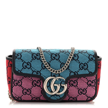 GUCCI Monogram Multicolor Matelasse Diagonal Super Mini GG Marmont Shoulder Bag Light Blue Pink Blue Green Red
