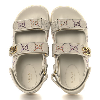 GUCCI Canvas Lame Crystal GG Monogram Double G Womens Dad Sandals 37.5 Gardenia Silver Mystic White