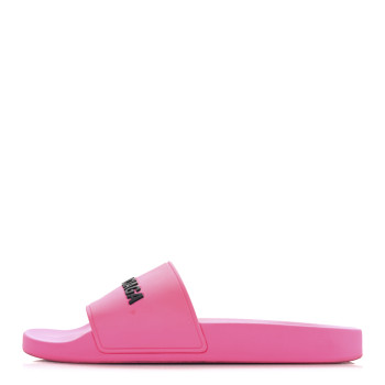 BALENCIAGA Rubber Womens Logo Pool Slide Sandals 40 Fluo Pink Black