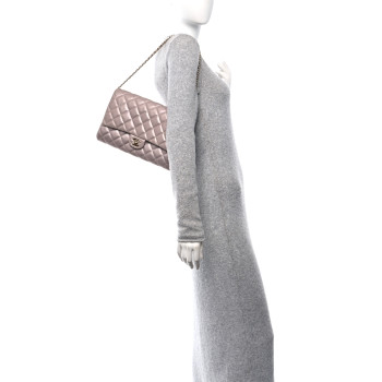 CHANEL Iridescent Calfskin Quilted Clutch With Chain Flap Pink