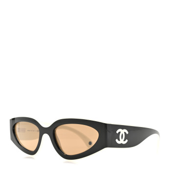 CHANEL Acetate Cat Eye Sunglasses 6056 Black White