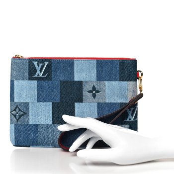 LOUIS VUITTON Denim Monogram Patchwork City Pouch Blue Rouge