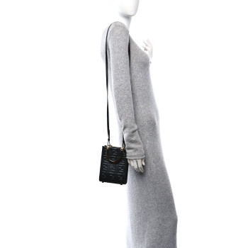 FENDI Vitello Plexiglass FF Embossed Mini Fendi Sunshine Shopper Tote Black
