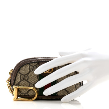 GUCCI GG Supreme Monogram Web Ophidia Dome Key Pouch Beige New Acero