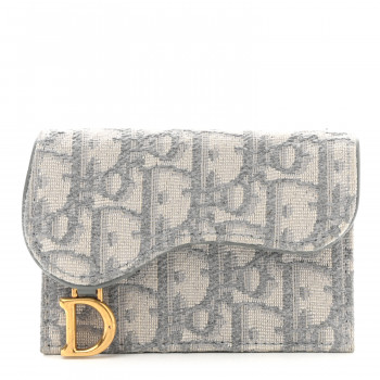 CHRISTIAN DIOR Oblique Saddle Card Holder Gray