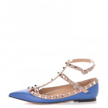 VALENTINO GARAVANI Nappa Rockstud Cage Ballerina Flats 36.5 Light Sapphire Poudre