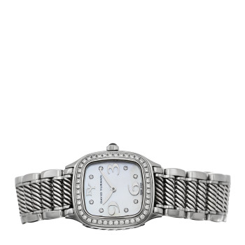 DAVID YURMAN Stainless Steel Diamond Bezel Mother of Pearl 25mm Thoroughbred Quartz Watch