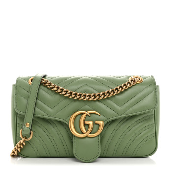 GUCCI Calfskin Matelasse Small GG Marmont Shoulder Bag Salamander Green