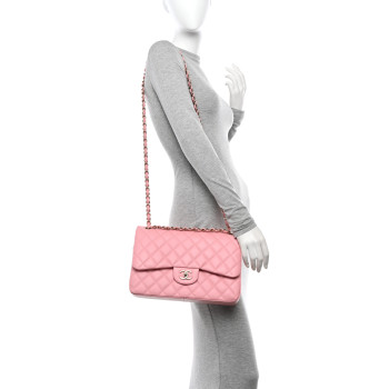 CHANEL Caviar Quilted Jumbo Double Flap Pink