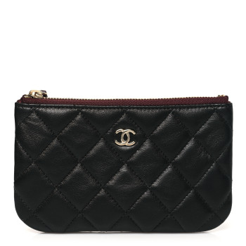 CHANEL Lambskin Quilted Small Cosmetic Case Black